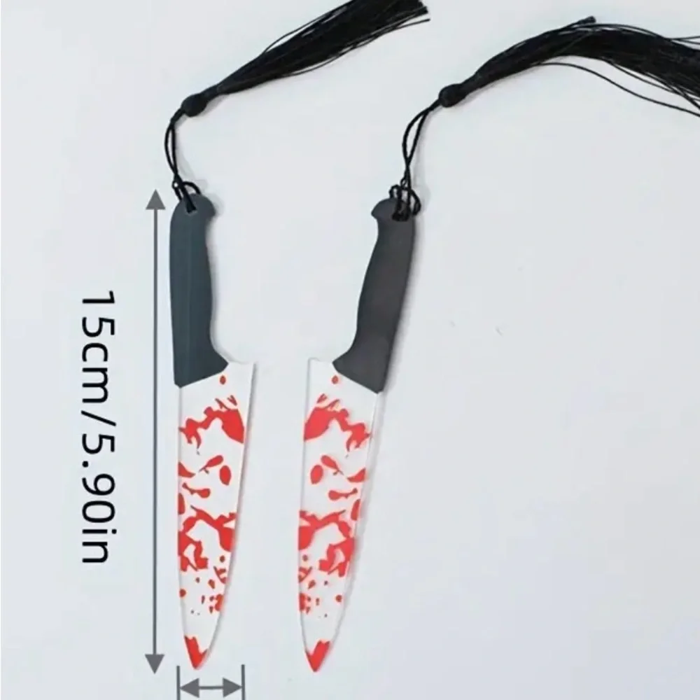 Bloody Acrylic Knife Bookmark Black Tassel Halloween Books